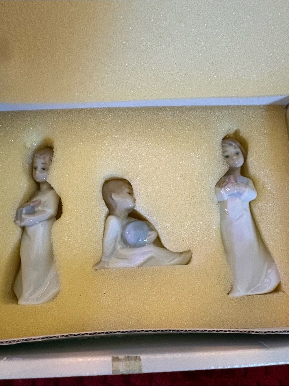 Lladró Christmas Morning Mini Bell Ornament Set #5490 Porcelain 3pc Set w/ Box
